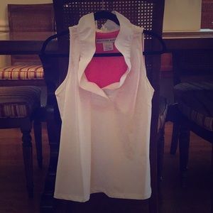 Gretchen Scott white ruffled collar sleeveless top